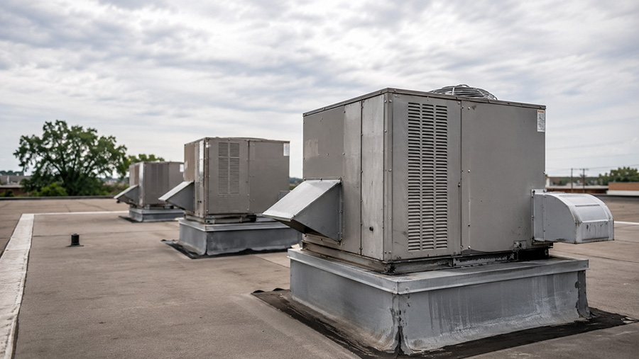 Packaged rooftop HVAC units on a commercial building in Decatur, Alabama